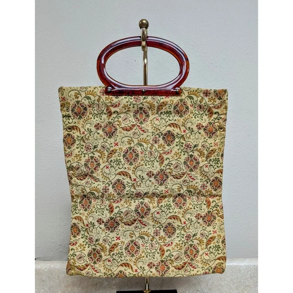 Vintage‎ MCM Womens Handbag Floral Adjustable Tortoise Shell Handles Art Deco